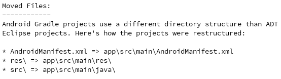 Android Studio Eclipse Project Import Summary